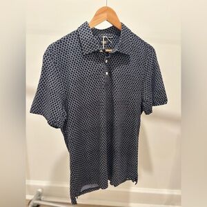 Faherty Navy and White Fishscale Pattern men's  Shirt